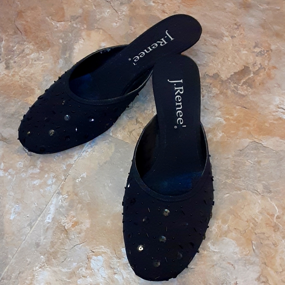 Black sequined Slip-on 1" heels